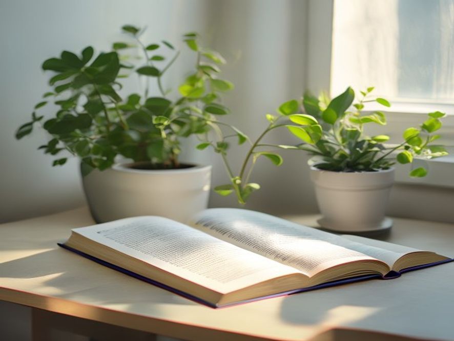 Open notebook and pen on a desk with soft light